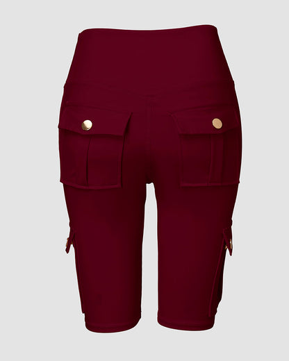 Tummy Control Butt Lifting Active Shorts High Waist Flap Pocket Workout Bermuda Cargo Running Shorts