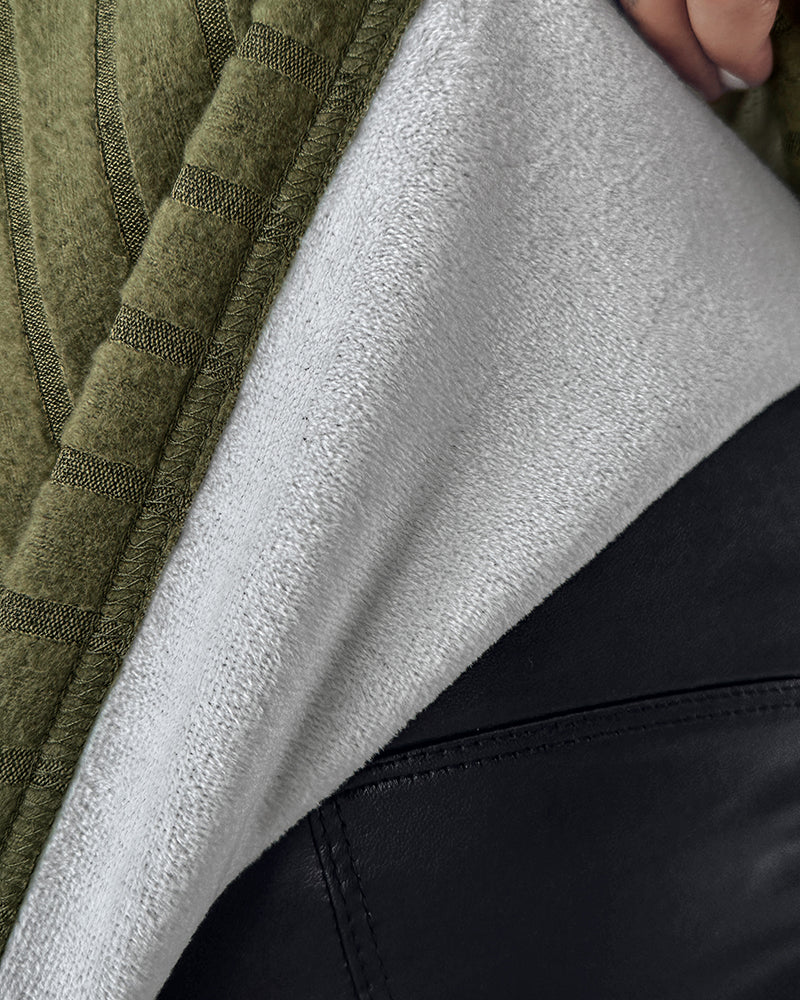 U-Neck Long Sleeve Ribbed Tops Fleece Lined Basic Layering Soft Thermal Tee (No Padding)