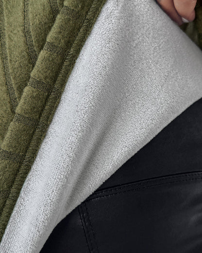 U-Neck Long Sleeve Ribbed Tops Fleece Lined Basic Layering Soft Thermal Tee (No Padding)