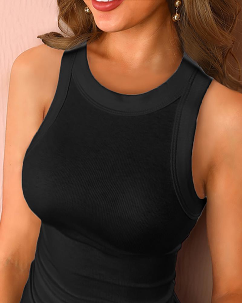 O-Neck Sleeveless Basic Slim Fit Skinny Tank Casual Top(Without Pads)