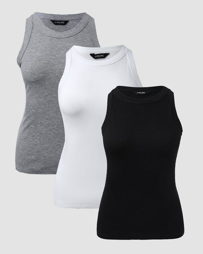 3 Pack Knit Round Neck Thick Strap Racerback Tank Tops(Without Pads)