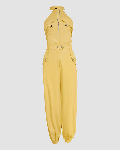 2 Pieces Outfits Sleeveless High Neck Cargo Pockets Design Top And Casual Cuffed Long Pants Set