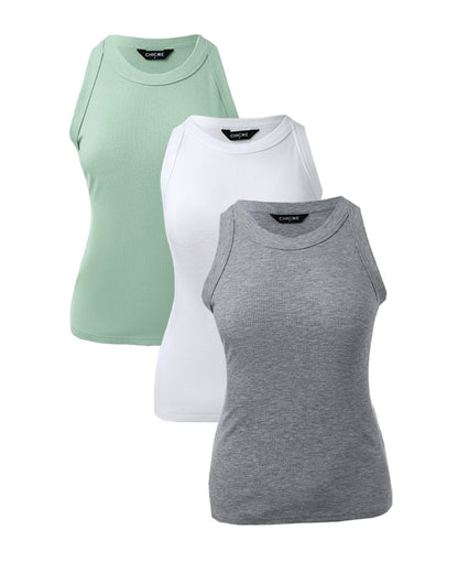 3 Pack Knit Round Neck Thick Strap Racerback Tank Tops(Without Pads)