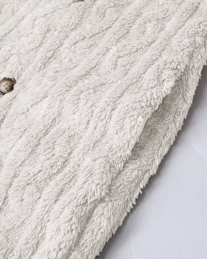 Cable Textured Lapel Neck Button Front Pocket Design Thermal Teddy Coat