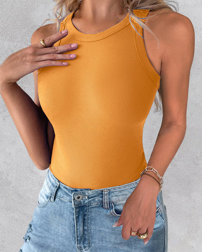 3 Pack Knit Round Neck Thick Strap Racerback Tank Tops(Without Pads)