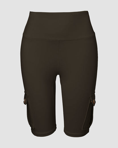 Tummy Control Butt Lifting Active Shorts High Waist Flap Pocket Workout Bermuda Cargo Running Shorts