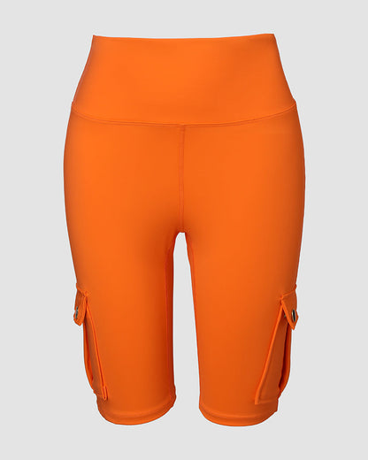 Tummy Control Butt Lifting Active Shorts High Waist Flap Pocket Workout Bermuda Cargo Running Shorts