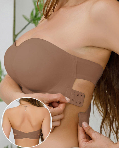 Bandeau Strapless Bralette Seamless Side Closure Criss Cross Bra Top