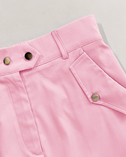 2 Pieces Outfits Sleeveless High Neck Cargo Pockets Design Top And Casual Cuffed Long Pants Set