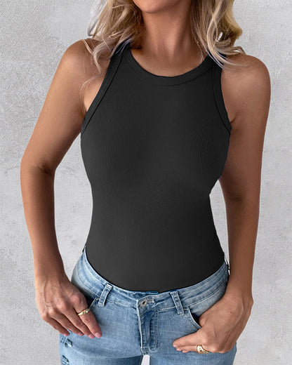 3 Pack Knit Round Neck Thick Strap Racerback Tank Tops(Without Pads)