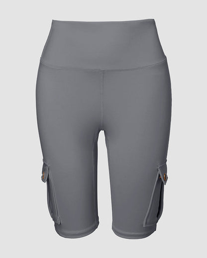 Tummy Control Butt Lifting Active Shorts High Waist Flap Pocket Workout Bermuda Cargo Running Shorts