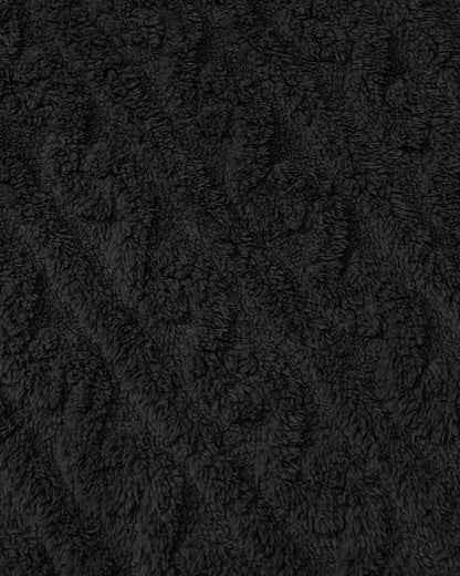 Cable Textured Lapel Neck Button Front Pocket Design Thermal Teddy Coat