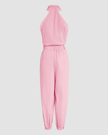 2 Pieces Outfits Sleeveless High Neck Cargo Pockets Design Top And Casual Cuffed Long Pants Set