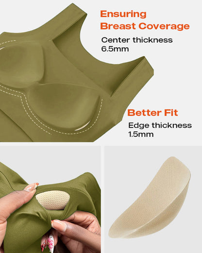 U-Neck Sleeveless Tank Seamless Skinny Layering Top with Built-In Bra