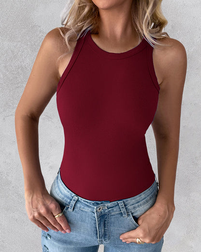 3 Pack Knit Round Neck Thick Strap Racerback Tank Tops(Without Pads)