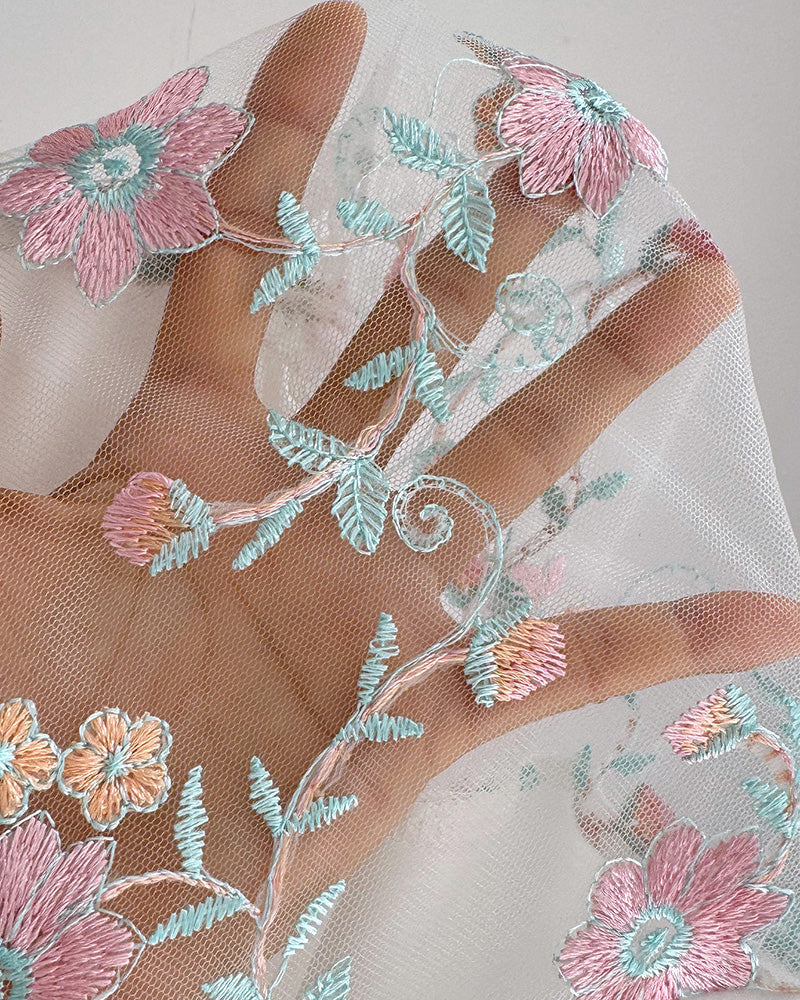 Floral Embroidery Contrast Lace Babydoll