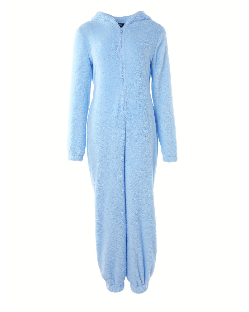 3D Ear Buttoned Flap Functional Fluffy Lounge Jumpsuit