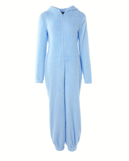 3D Ear Buttoned Flap Functional Fluffy Lounge Jumpsuit