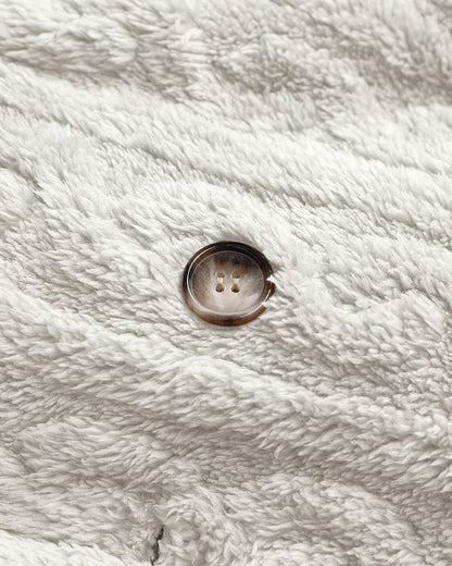 Cable Textured Lapel Neck Button Front Pocket Design Thermal Teddy Coat