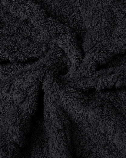 Cable Textured Lapel Neck Button Front Pocket Design Thermal Teddy Coat