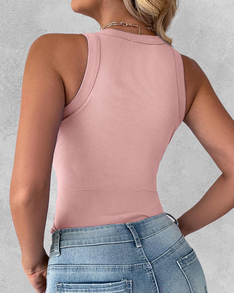 3 Pack Knit Round Neck Thick Strap Racerback Tank Tops(Without Pads)