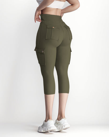 Butt Lifting Biker Capris Leggings High Waist Flap Pocket Workout Capris Gym Pants