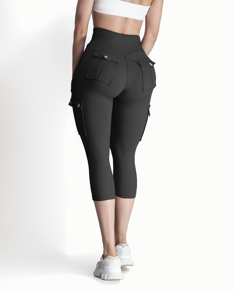 Butt Lifting Biker Capris Leggings High Waist Flap Pocket Workout Capris Gym Pants