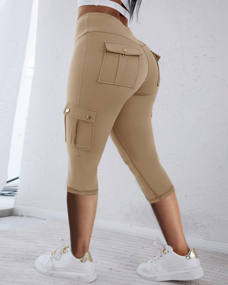 Butt Lifting Biker Capris Leggings High Waist Flap Pocket Workout Capris Gym Pants