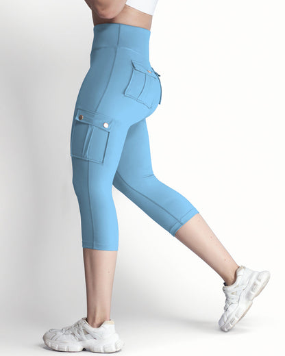 Butt Lifting Biker Capris Leggings High Waist Flap Pocket Workout Capris Gym Pants