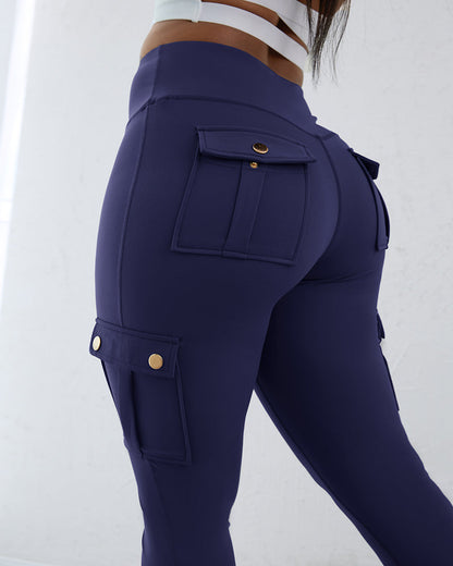Butt Lifting Leggings with Flap Pockets High Waist Tummy Control Workout Cargo Pants