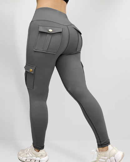 Butt Lifting Leggings with Flap Pockets High Waist Tummy Control Workout Cargo Pants