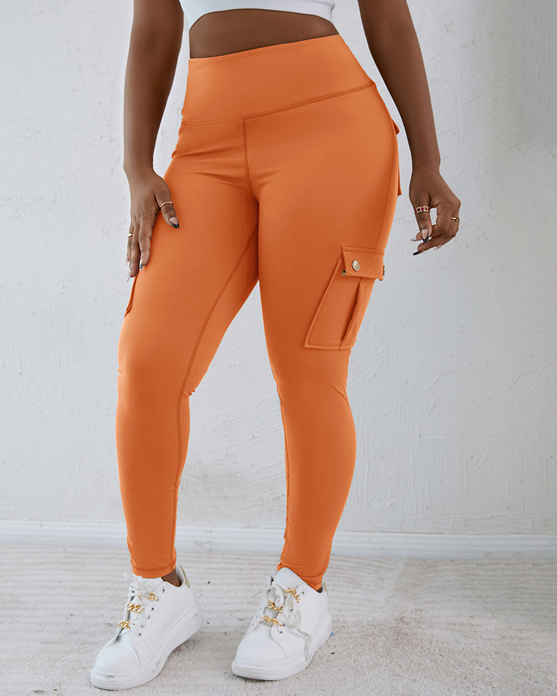 Butt Lifting Leggings with Flap Pockets High Waist Tummy Control Workout Cargo Pants
