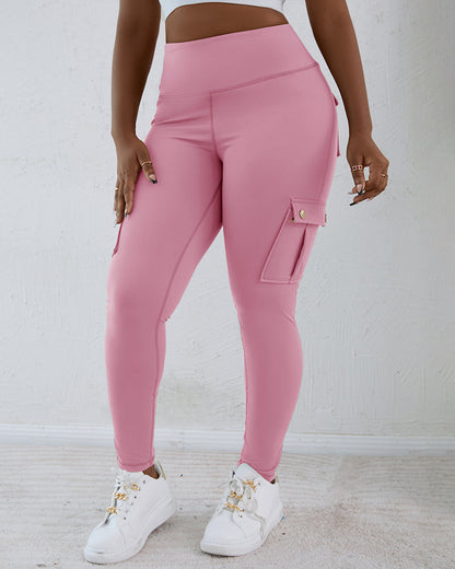 Butt Lifting Leggings with Flap Pockets High Waist Tummy Control Workout Cargo Pants