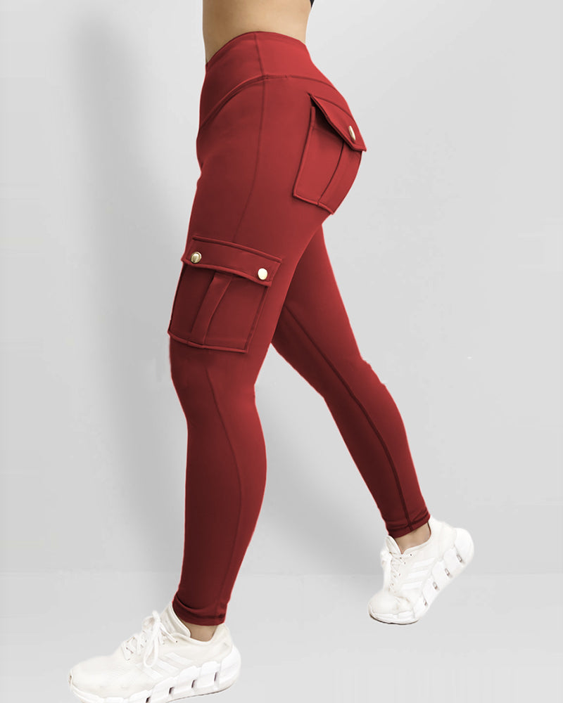 Butt Lifting Leggings with Flap Pockets High Waist Tummy Control Workout Cargo Pants