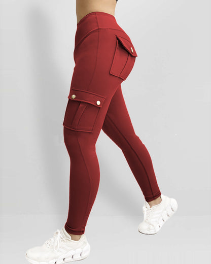 Butt Lifting Leggings with Flap Pockets High Waist Tummy Control Workout Cargo Pants