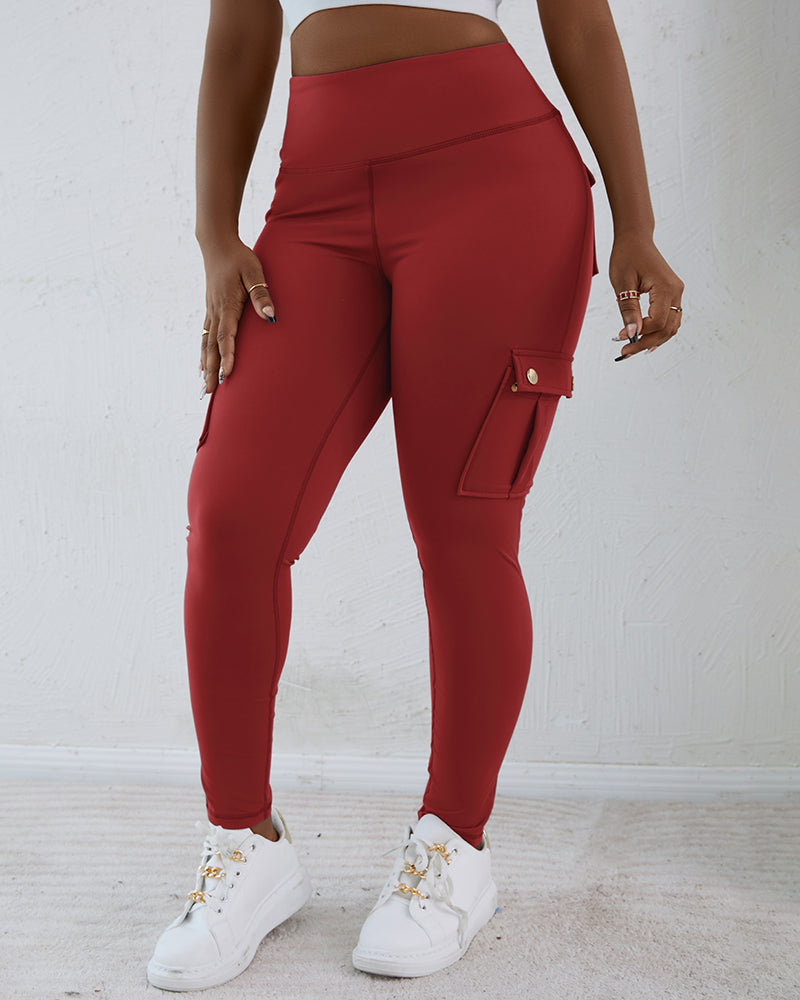 Butt Lifting Leggings with Flap Pockets High Waist Tummy Control Workout Cargo Pants