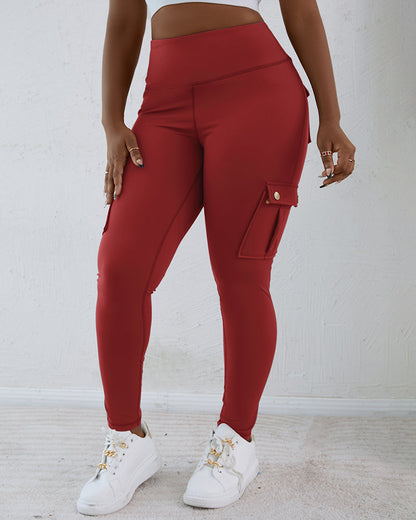 Butt Lifting Leggings with Flap Pockets High Waist Tummy Control Workout Cargo Pants